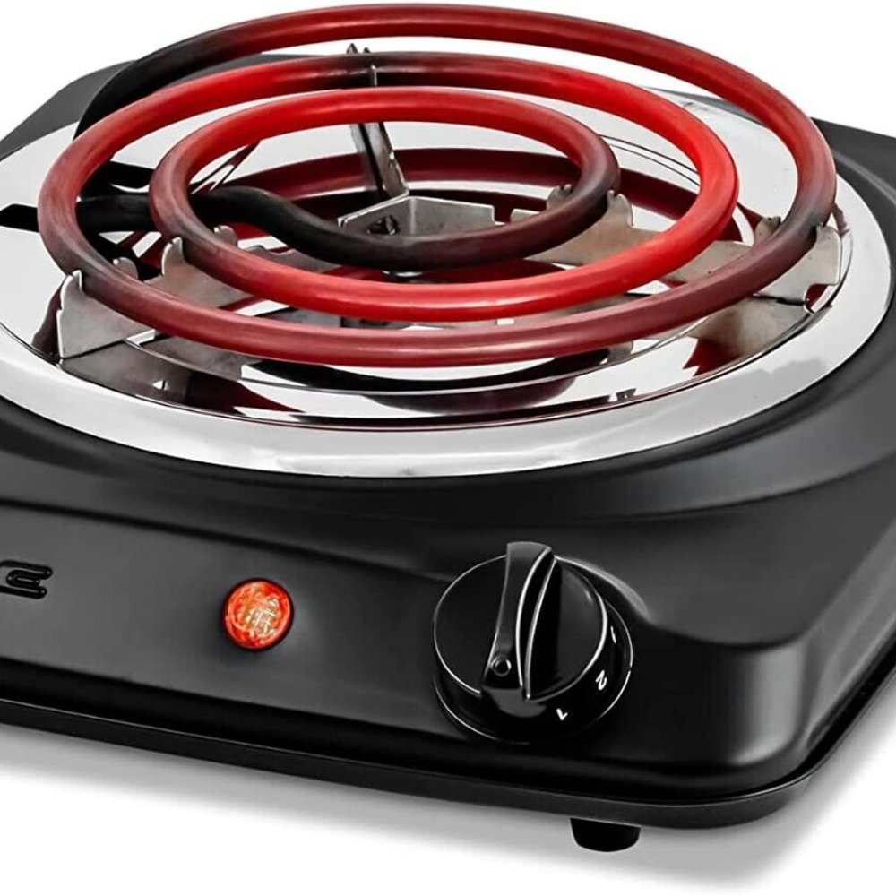 Portable 1000w Electric Single Coil Burner 6 Inch Hot Plate Temp Control Black